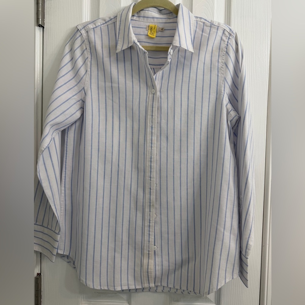 Faherty White Button-Down Shirt with Blue Stripes